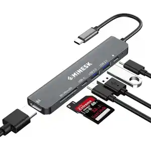 Minesk Macbook ile Uyumlu USB-C Hub Çoklayıcı HDMI/SD Card/Micro SD/USB 2.0/USB 3.0/USB-C/PD 100watt / bağlantı Port USB Çoklayıcı Adaptör (7-in -1 Multi Hub HDMI)