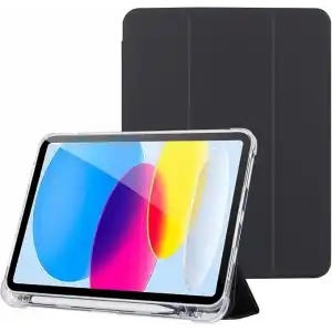 Klasse Apple iPad Air 5 / Air 4 10.9 inç Uyumlu Smart Kılıf, Apple Pencil Kalemlikli, Trifold, Esnek, Mat, Darbeye Tam Dayanıklı Tablet Kılıfı (Siyah)