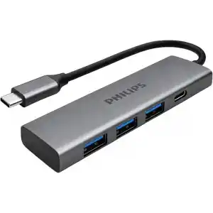 PHILIPS 4-in-1 USB-C Hub | 3x USB 3.0 5Gbps, 1x USB-C 5Gbps, Hızlı Veri Transferi, Kompakt ve Dayanıklı, Alüminyum Alaşım, Windows macOS Linux ve Android ile Uyumlu, SWR5041/00