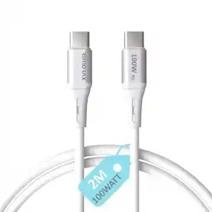 Type C-C, 2Metre, 100WATT PD Hızlı Şarj Kablosu, REMORAX Wahoo (1Ad x 2Metre Beyaz)