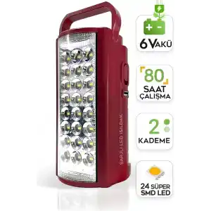 Kamp Lambası ve Portatif Işıldak Usb Şarj 6v Akülü 80 Saat - 3 gün Aydınlatma 24 Smd Led Işıldak Lamba 220v Şarj - USB Şarj Çıkışlı