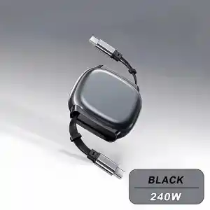 PDAteknoloji Retractable (Makaralı) Type-C To Type-C Hızlı Şarj ve Data Kablosu Siyah YK-K181