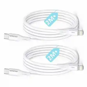 2 Adet x 2 Metre Kablo Seti, Type C-Lightning 27Watt PD Hızlı Şarj, REMORAX Wahoo, Beyaz/Gümüş Metal