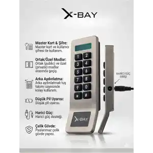 X-Bay Elektronik Kabin Kilidi XB-CL880, Şifreli ve Kartlı, Paslanmaz Çelik, Inox