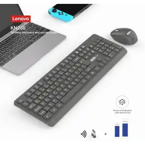 Lenovo KN260 Sessiz Kablosuz Klavye Mouse Seti - Koyu Gri, 2.4GHz Wireless, Mini Tek USB Alıcı (Wireless Silent Keyboard & Mouse Set)