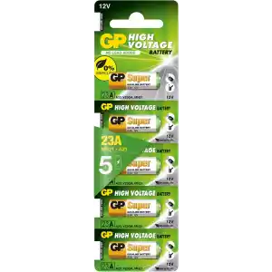 GP Batteries GP23A Süper Alkalin 23A/MN21/V23GA Boy Pil, 12 Volt, 5li Kart, Bakır/Beyaz/Yeşil