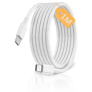 Type C-C, ÖRGÜLÜ ve GÜÇLENDİRİLMİŞ BOYUN, 1Metre, 60Watt Hızlı Şarj Kablosu (1Ad x 1Metre Beyaz)