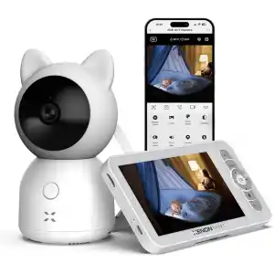 Xenon Smart Bebek Kamerası Ekranlı 3MP 5 Monitörlü WiFi Mobil Takip 345° PTZ Gece Görüş Sıcaklık Nem Sensörlü Beyaz X7202