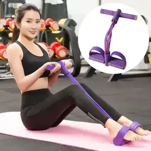 Lastikli Mekik Çekme Aleti, karın, bel, kol, bacak, pedal direnç bandı, elastik çekme yoga, mor