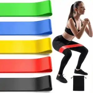 5li Pilates Direnç Bandı Seti – Hafiften Serte 5 Direnç Seviyesi, Silikon Egzersiz ve Fitness Bandı, Evde Spor, Yoga, Pilates ve Fizik Tedavi İçin