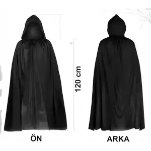 Siyah Uzun Pelerin 120 cm Kapüşonlu – Cosplay ve Parti Kostümü