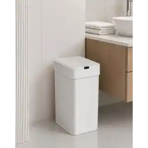 9 Litre Slim Sensörlü Çöp Kovası, Otomatik Temassız Akıllı Çöp Kutusu, Sessiz Kapanan, 2 AA Pille Çalışan, Dar Alanlar İçin Banyo, Mutfak ve Ofis Beyaz