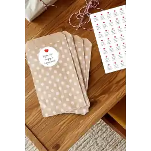 50li Büyük Boy Hediye Paketi Seti, Puantiyeli Kese Kağıdı (18x30cm), 70 Adet Sticker