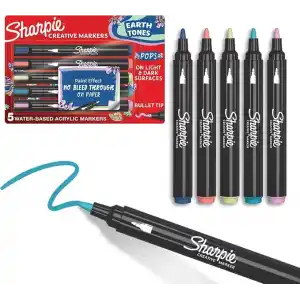 SHARPIE Yaratıcı Marker Akrilik Boya Kalemleri | Toprak Tonları | Su Bazlı Boya Kalemleri | Kan dolaşımı Yok | Çoğu Yüzey Üzerine Yazar | Küre Uçlu | Çeşitli Renkler | 5li Paket