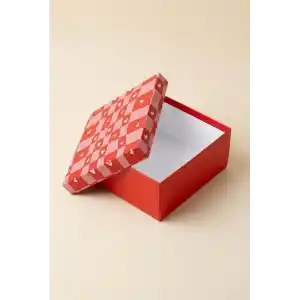 Kalpli Hediye Kutusu, Kırmızı Pembe Kalp Desenli, Premium Karton Hediye Kutusu 26x26x13 cm
