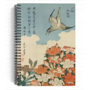 Katsushika Hokusai/Cuckoo and Azaleas,1834 | Spiralli Defter 26 | A5 | Çizgili | 100 Sayfa | Okul (Düz)