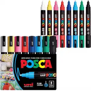 Posca Full Set 8 Akrilik Boya Kalemi Ters Çevrilebilir Orta Uçlu Kalem Uçları, Posca Kalemleri Kaya Boyama, Kumaş, Cam Boya, Metal Boya ve Grafiti için Akrilik Boya İşaretleyicileridir