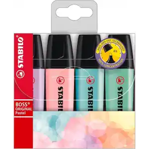 STABILO BOSS ORIGINAL Pastel- Marker İşaretleme Kalemi, 2 mm ve 5 mm Uç, 4lü Paket (4 Adet x 1 Paket)