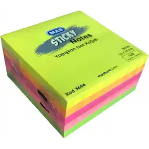 MAS 130000366600 yapışkanlı not kağıdı, sarı, turuncu, açık pembe, koyu pembe, yeşil