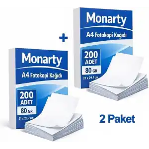 A4 Fotokopi Kağıdı, 21x29,7 cm, 200 Sayfa, Beyaz, Yazıcı ve Fotokopi Uyumlu 80 gram 2 Paket