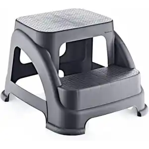 İki Basamaklı Kaymaz Tabure - 120 KG Taşıma Kapasiteli - Basamaklı Tabure - Sert Plastik (Antrasit)