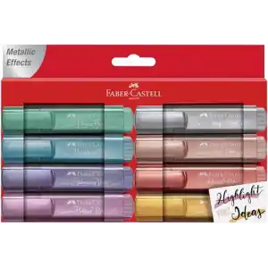 Faber-Castell 46 Metalik Renk Fosforlu Kalem Seti, 8li Karton Kutu, Su Bazlı Mürekkep, Dayanıklı Kesik Uç