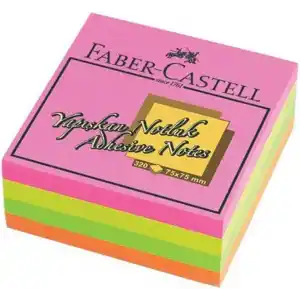 Faber-Castell Yapışkan Notluk 75x75mm, Karışık Fosforlu Renkli Küp