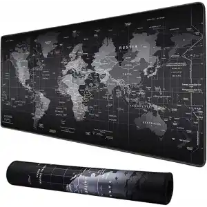 McStorey Dünya Haritası Mouse Pad 60x30 cm, Gaming Masa Pedi 3 mm, Kaymaz Kauçuk Tabanlı Desk Mat, Dikişli Kenar Kumaş Yüzey, Klavye ve Mouse Altlığı, Oyuncu ve Ofis Masası için Siyah