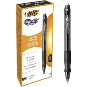 BIC Gel-ocity Orijinal Roller Kalemler, Siyah Jel Kalemler, Çizgi Genişliği Orta, Doldurulabilir, 12li Paket