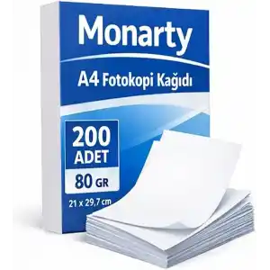 A4 Fotokopi Kağıdı, 21x29,7 cm, 200 Sayfa, Beyaz, Yazıcı ve Fotokopi Uyumlu 80 gram