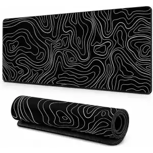 McStorey 90x40 cm Mouse Pad, Beyaz Topografik Kontur Desenli Büyük Mouse Pad, Kaymaz Kauçuk Tabanlı, Dikişli Kenarlı 3 mm Klavye ve Mouse Altlığı, Minimal Desk Mat
