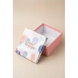Doğum Günü Temalı Hediye Kutusu, Premium Karton Hediye Kutusu, 26x26x13 cm