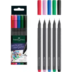 Faber-Castell Grip Finepen İnce Keçe Uçlu Kalem Seti, 5’li, Klasik Renkler, 0.4 mm, Metal Destekli, Ergonomik Üçgen Gövde