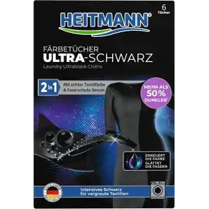 HEITMANN 2si 1 arada boyama bezleri ultra siyah | pürüzlü siyah kıyafetler için renk tazeleme ve bakım | yüksek kaliteli tekstil boyasına sahip boya bezleri | çamaşır makinesinde kullanım için | 6