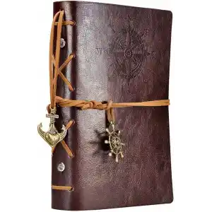Retro Vintage Denizcilik Defteri Klasik PU Deri Kapak Not Defteri Seyahat Günlüğü Seyahat Dergisi Doldurulabilir Eskiz Defteri Spiral Halka Binder Günlüğü Boş Sayfalar, Astarsız Kağıt, Retro Kolye, Klasik Kabartmalı (130x185 mm, Kahve)