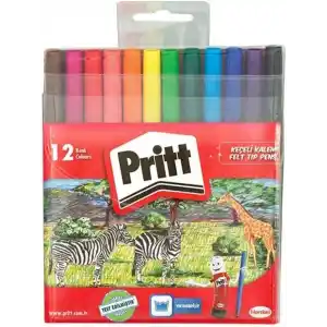 Pritt Keçeli Kalemler, çocuk dostu zararsız boya, su bazlı renkli kalem, silinebilir boya kalemi, dayanıklı kırtasiye malzemesi, 12 Renkli Paket