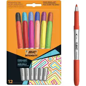 BIC Intensity Marking Colour Permanent Kalıcı Markör, 12li Blister, 12 Canlı Renk, Kapağı 1 Ay Açık Kalsa da Kurumayan Mürekkep