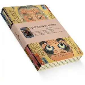 Retronote Faces Series - A5, Kuniyoshi Utagawa 4lü Defter Seti I, Çizgisiz, Toplam 256 Sayfa, Her biri 64 Sayfa, Tel Dikiş, Esnek Kapak, Oval Kenar, Tuval Doku, 60 gram, Sarı Krem Renk, çok renkli