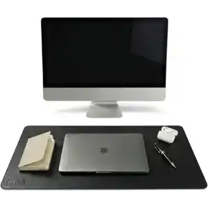 40x90 El Yapımı Deri Masa Pad - Premium Kaymaz Deri Mousepad Ve Klavye Altlığı - Sümen Masa Matı (Siyah)