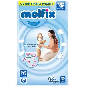 Molfix Ultra Fırsat Paketi Extra Large 6 Beden Bebek Bezi (1 x 62 Adet), Çok renkli