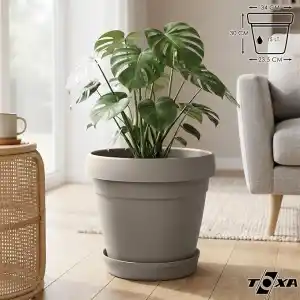 ToXA Tabaklı Delikli Plastik Çiçek Saksısı, 34 cm 15 Lt, 1 Adet, Bej