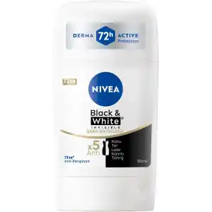 NIVEA Kadın Stick Deodorant Black&White Invisible İpeksi Pürüzsüzlük 72 Saat Anti-Perspirant Koruma, 50 ml