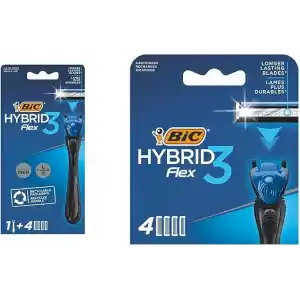 BIC Hybrid 3 Flex 1 Sap & 4 Başlık Erkek Tıraş Bıçağı ve 4lü Yedek Tıraş Bıçağı Kartuşu Seti