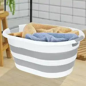 Coverest 38 Litre Katlanabilir Silikon Çamaşır Sepeti Akordiyon Katlanır Sele Yer Kaplamayan Taşınabilir Ergonomik Kulplu Dayanıklı ve Hafif Depolama Sepeti Banyo ve Ev Kullanımı Kirli Sepeti