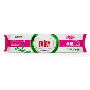 Fairy Çok Amaçlı Mop Uyumlu Yer Temizlik Havlusu 50 Yaprak | Lilyum Çiçeği| Beyaz Sirke & Karbonat | 48 Saat Temizlik Etkili | İz Bırakmayan Formül