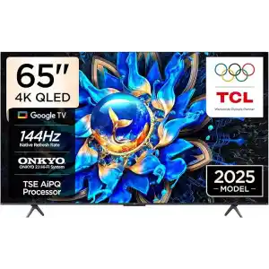 TCL 65 inç Akıllı TV 65T8C 4K QLED Renkli Quantum Crystal HDR10+ Oyun Google TV, 144Hz Doğal Yenileme Hızı, ONKYO 2.1 Hi-Fi Ses Sistemi, Dolby Atmos, DTS Virtual X, MEMC, Game Master (2025 Modeli)