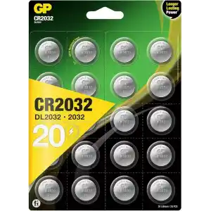 CR2032 3v Lithium Knopfzellen, 20 Stück Li-Mn Knopfbatterien CR 2032 - 3 Volt im 20-er Pack, Batterien einzeln entnehmbar (GP Batteries Markenprodukt)