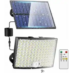 Amber LED 268 LEDli Solar Projektör – 60W, 5400 Lümen, 10 Metre Kablolu, IP65 Su Geçirmez, 6500K Beyaz Işık, Hareket Sensörlü Güneş Enerjili Dış Mekan Aydınlatma