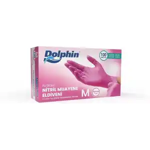 Dolphin Pembe Nitril Eldiven Pudrasız (M) 100lü Paket