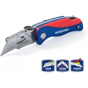 WORKPRO WP211006 Ağır Hizmet Paslanmaz Çelik Gövde Katlanır Rötuş Maket Bıçağı + 6 Adet Yedek Bıçak